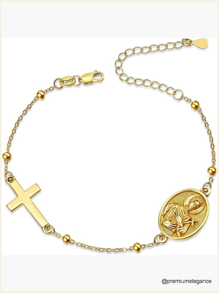 St. Gerard Patron Saint Bracelet 14k Gold Cross Cable Chain